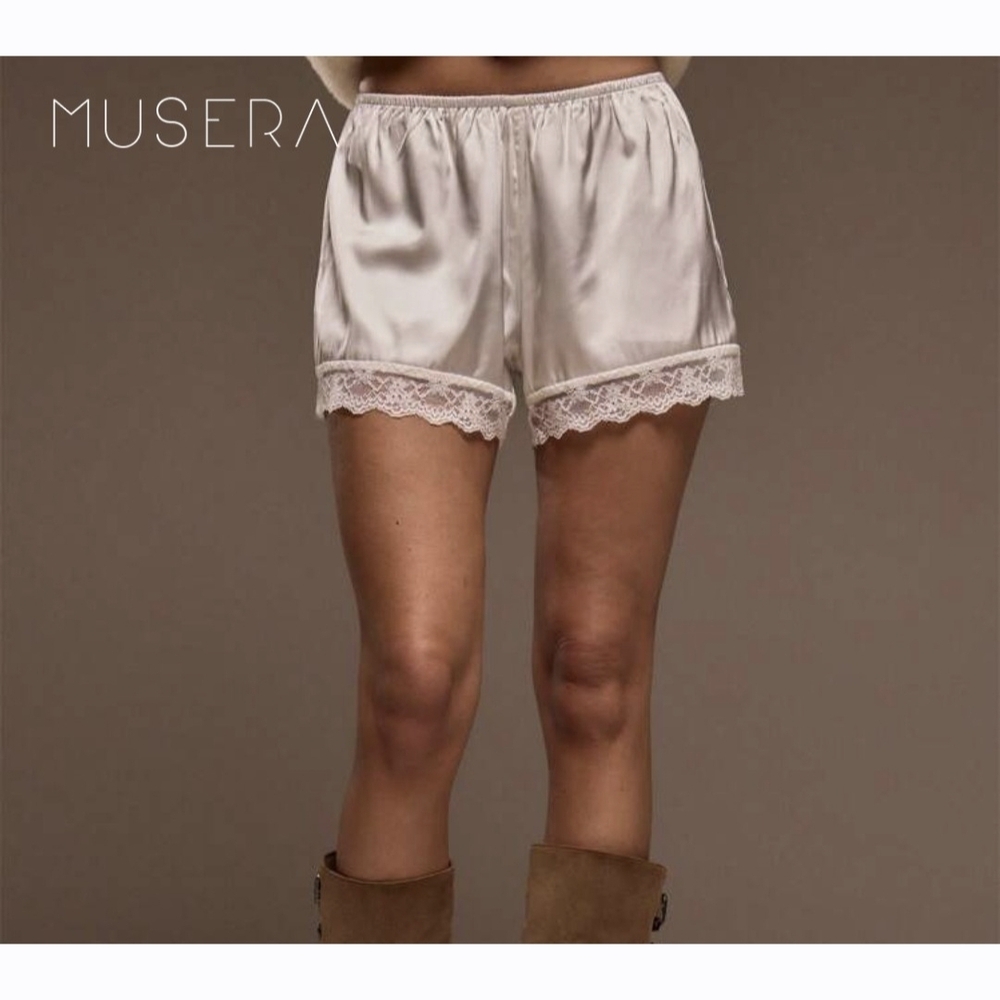 New Ivory Satin Shorts Lace Trim Panties